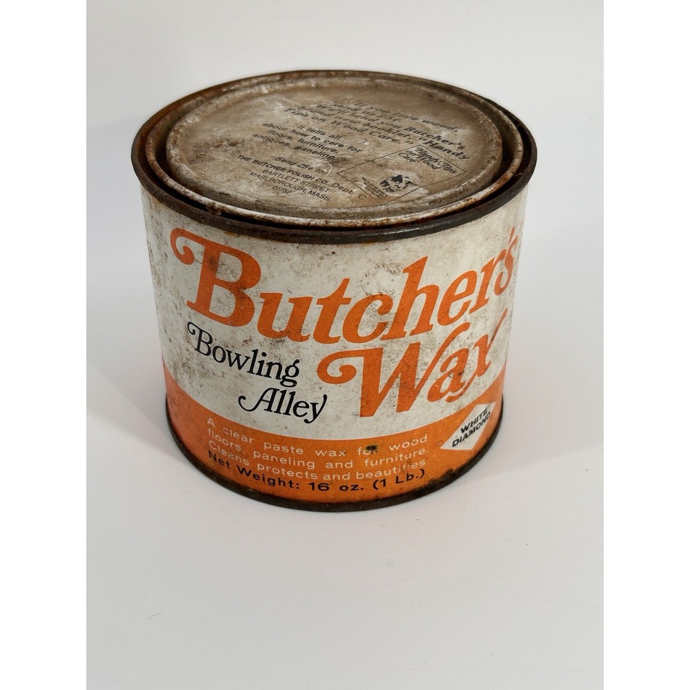 Butcher's Wax Boston Polish 25% Full Tin Can Advertising Design 1 Lb Hard Finish